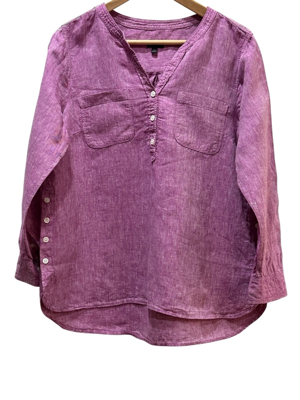 NWOT Talbots Lagenlook Petite Linen Tunic Shirt LP Purple Relaxed Coastal Chic